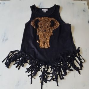 Very soft fringed tank top with elephant print